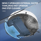 NestikDust Robot Vacuum with text about newly upgraded external water tank and drag wet upgrade.