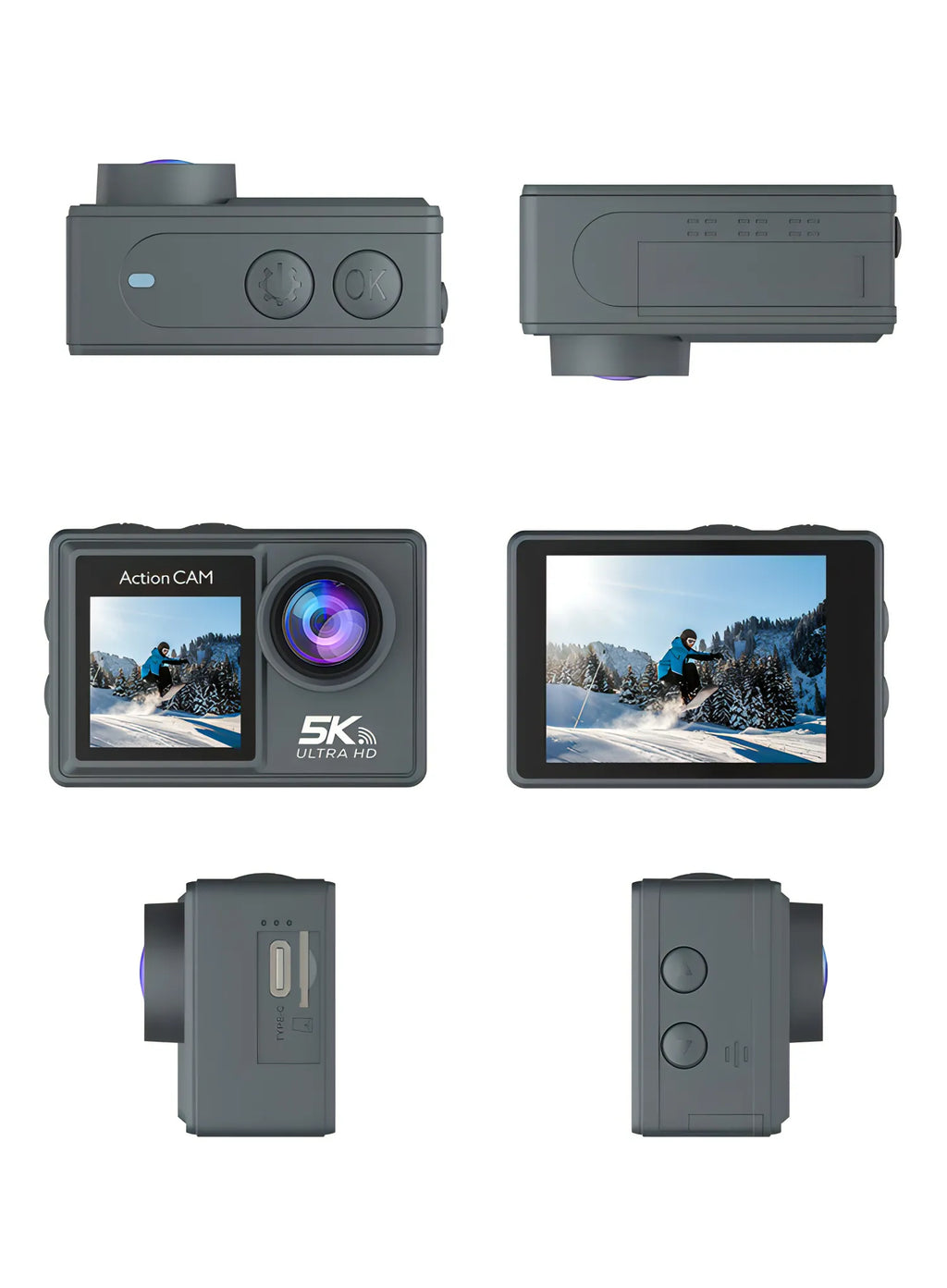 Nordzens Action Camera with multiple views on a white background