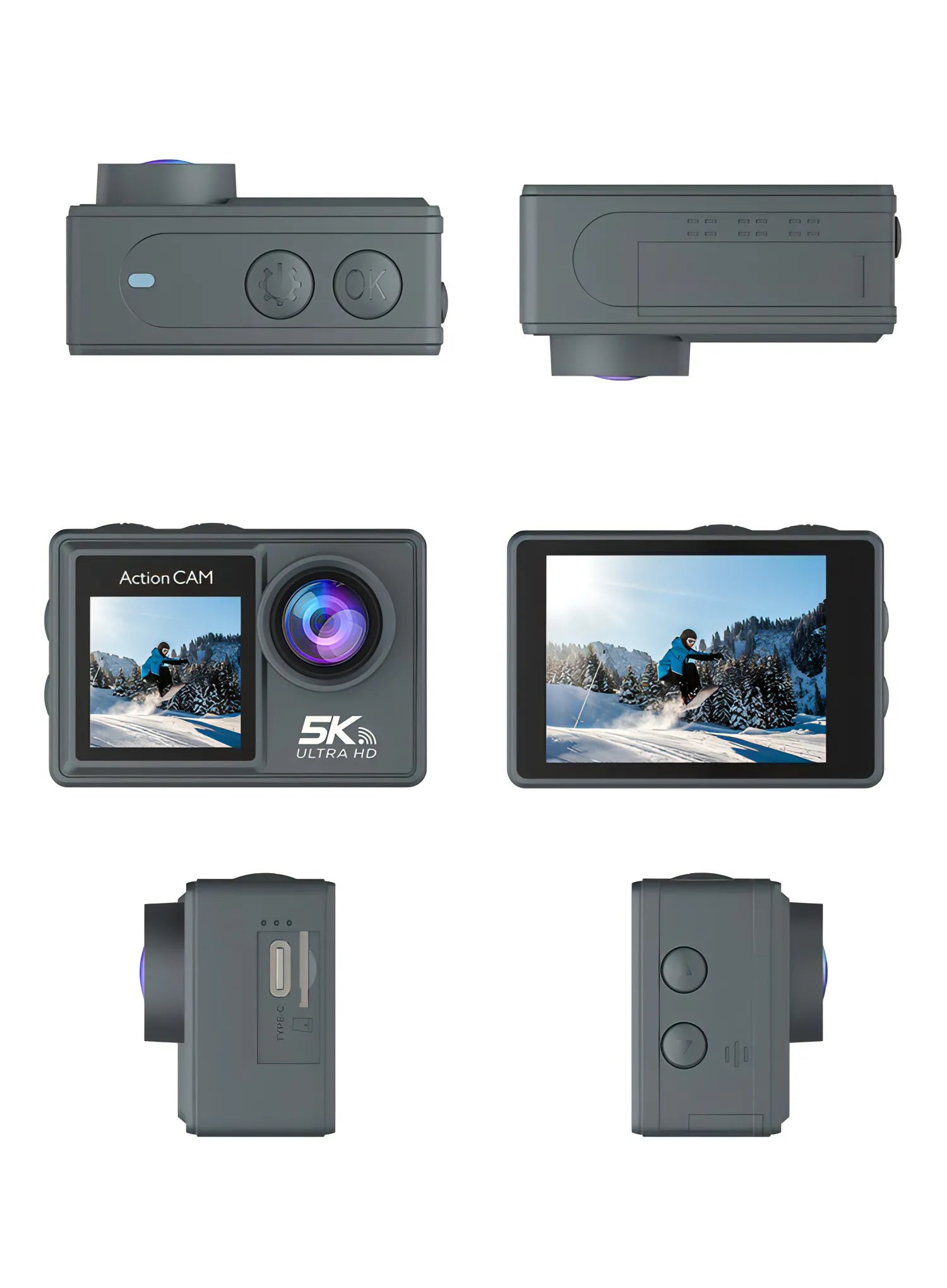 Nordzens Action Camera with multiple views on a white background