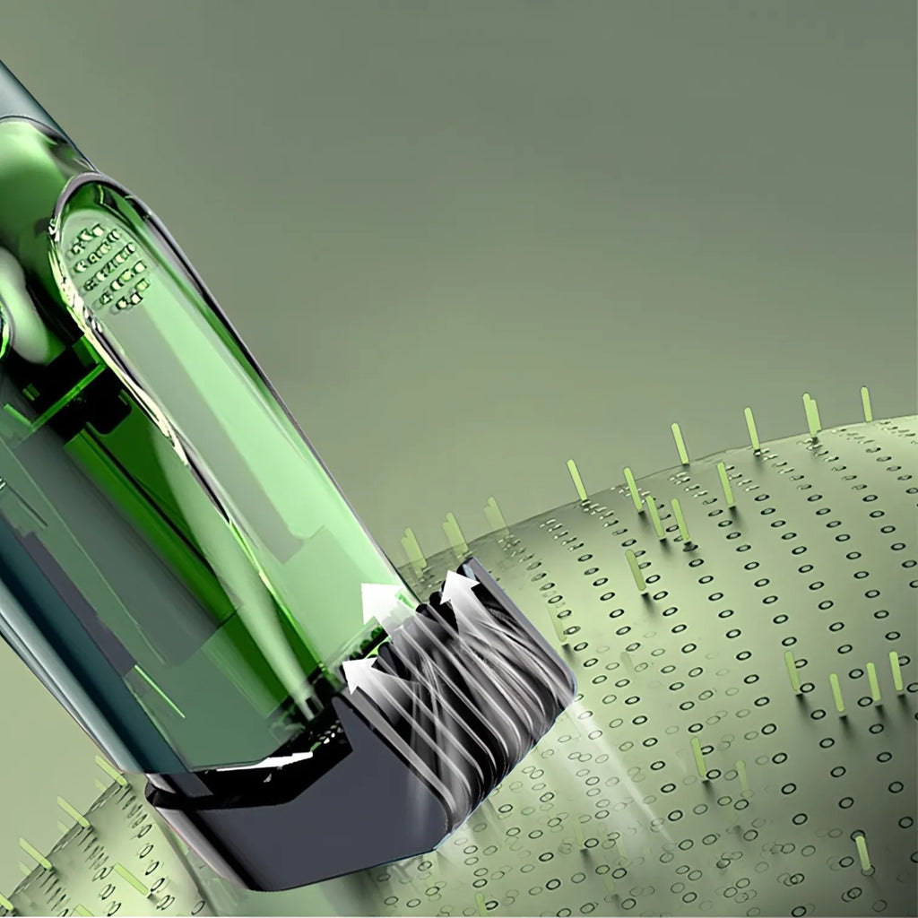 Green and black Nordzens Beard Trimmer with a textured surface on a green background