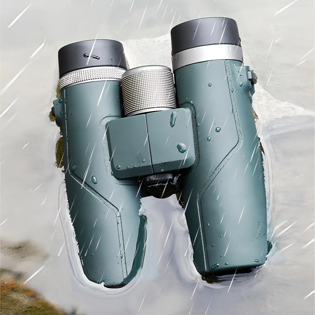 Green Nordzens Binoculars with a silver band on a white background