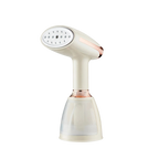 White handheld Nordzens Garment Steamer with rose gold accents on a white background