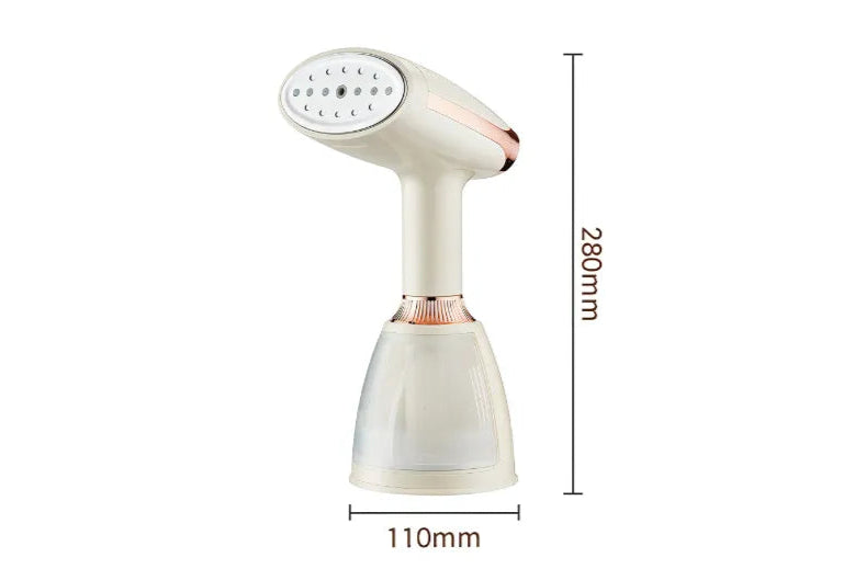 Handheld Nordzens Garment Steamer with dimensions labeled on a white background