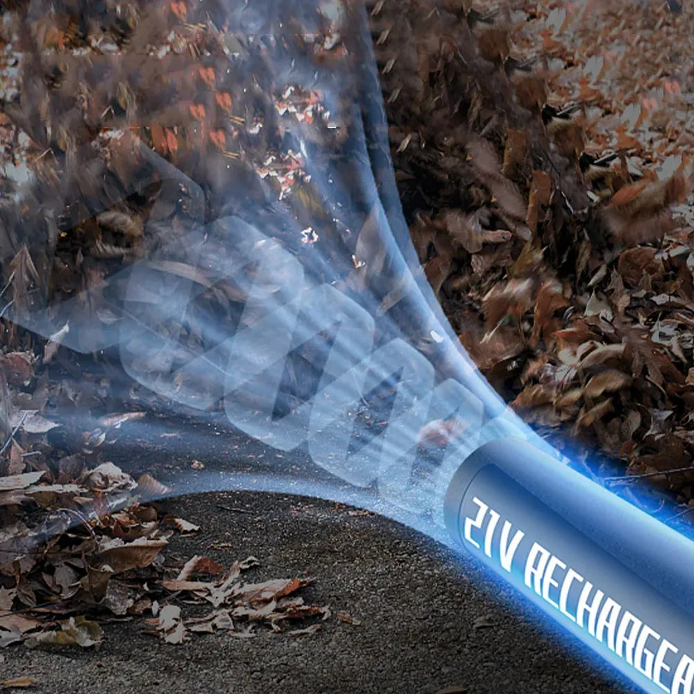 Blue garden Nordzens Leaf Blower used to clear leaves from a driveway