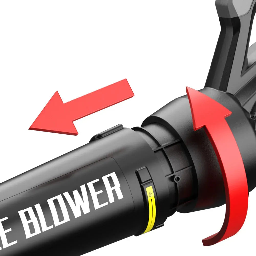 Black Nordzens Leaf Blower with red arrows indicating direction on a white background