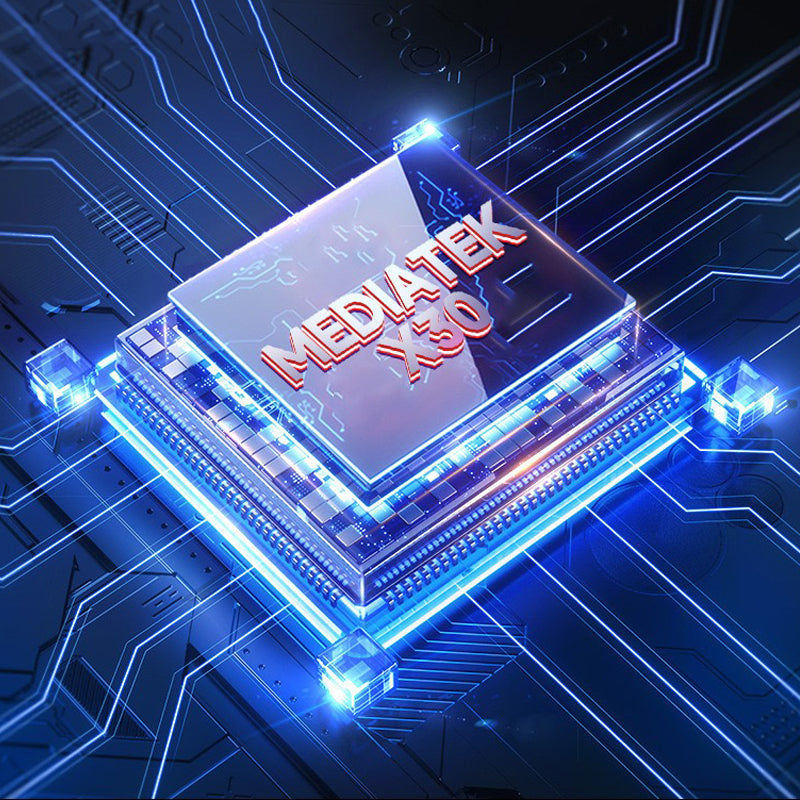 Mediatek processor on a futuristic circuit board with blue lighting
