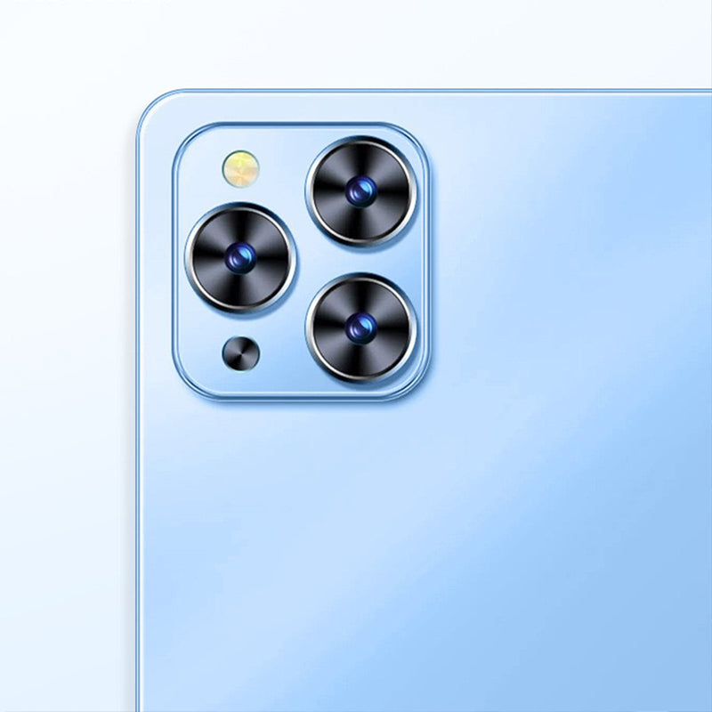 Close-up of a Noventrixa Tablet with camera module on a light blue background
