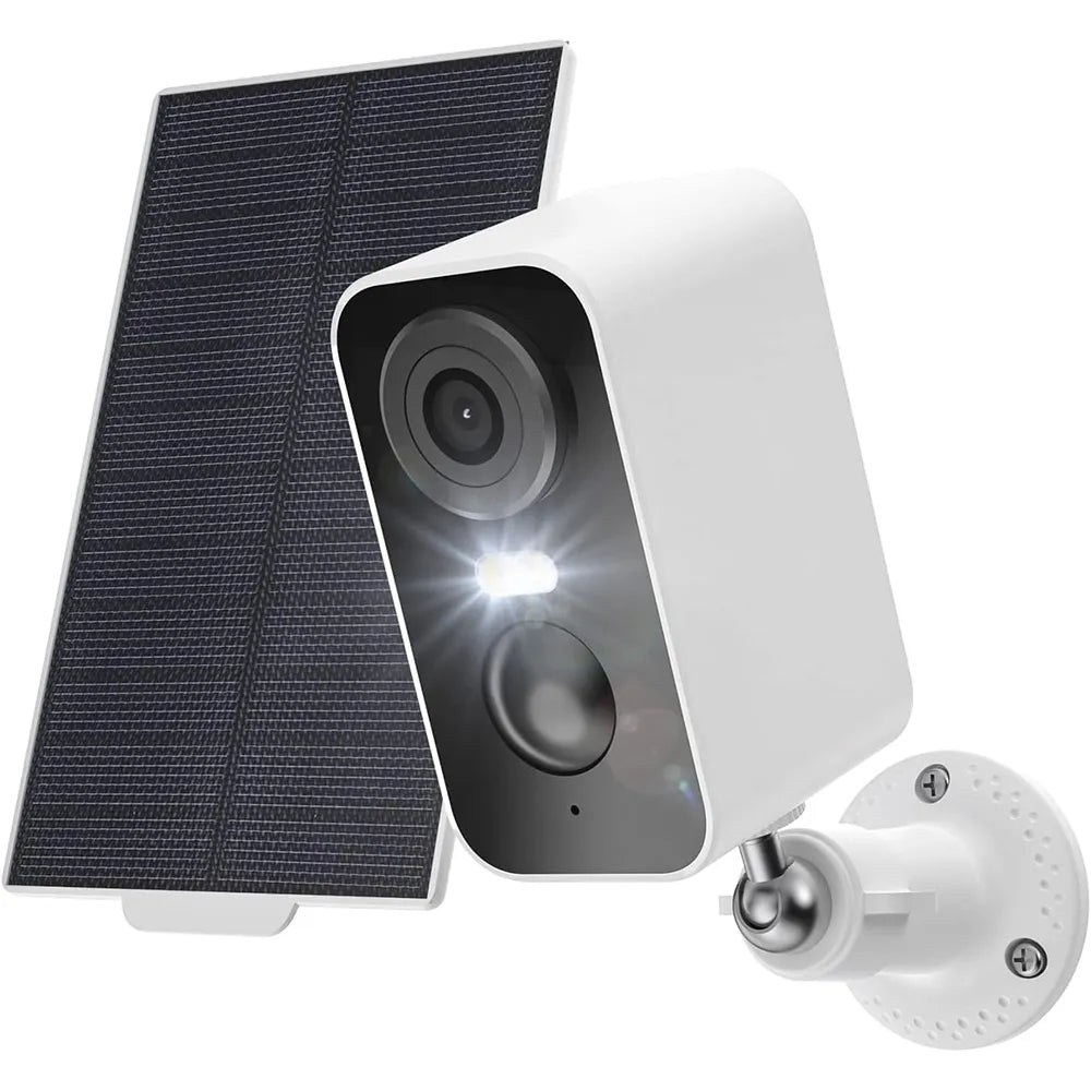 Ocanvas Security Camera with solar panel and light on a white background