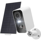 Ocanvas Security Camera with solar panel and light on a white background