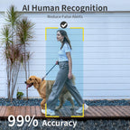 Woman walking a dog with AI human recognition technology overlay