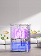 Clear Ocanvas Dehumidifier with glowing purple light on a white background