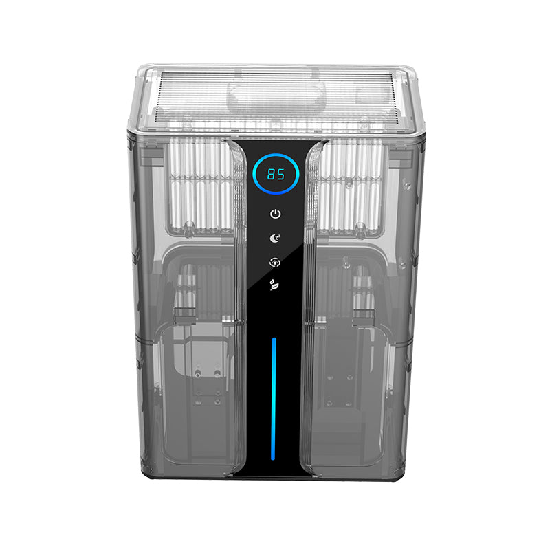 Clear Ocanvas Dehumidifier with digital display on a white background