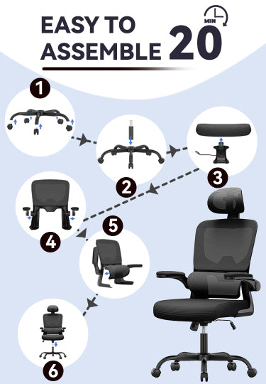Step-by-step assembly guide for an Ocanvas Office Chair with a completed chair at the end.