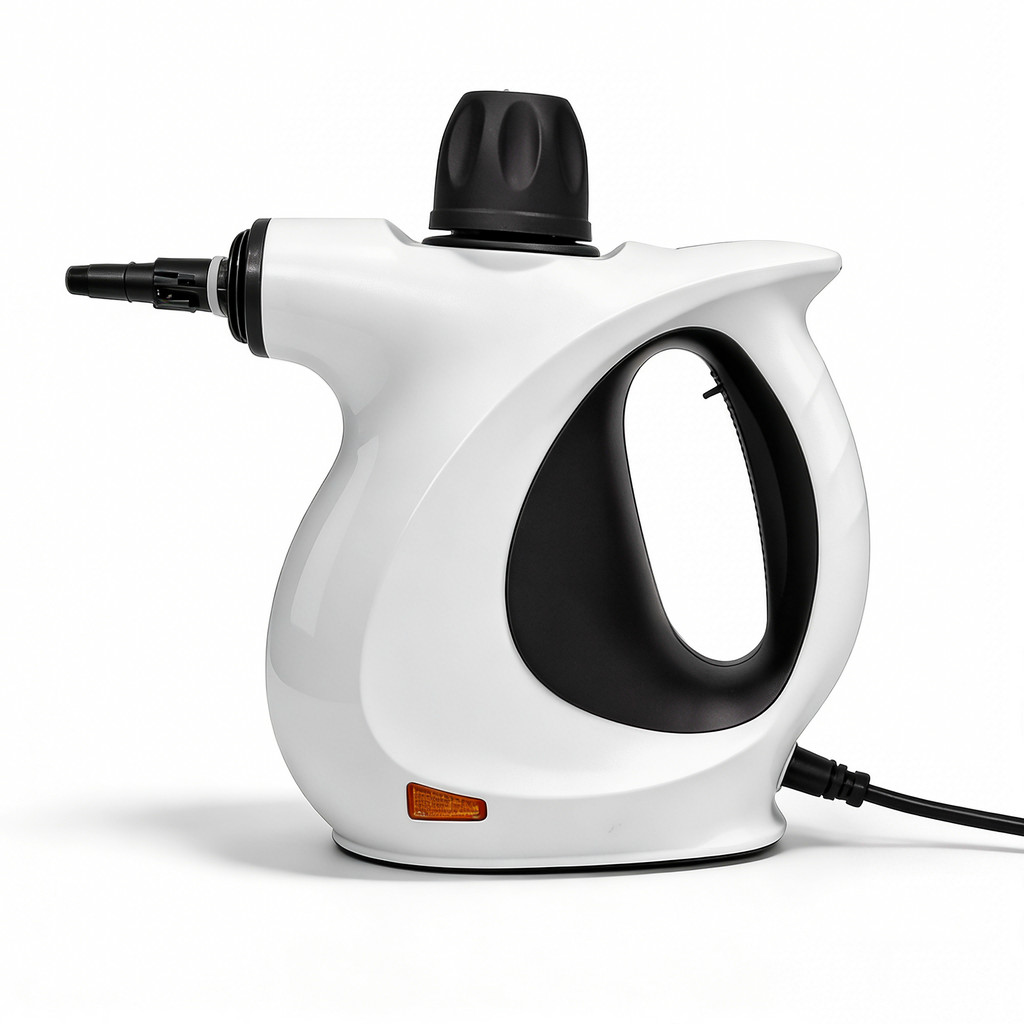 White Oliventa Handheld Steam Cleaner with black accents on a white background