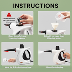Instructions for using a Oliventa Handheld Steam Cleaner with safety precautions and usage steps.
