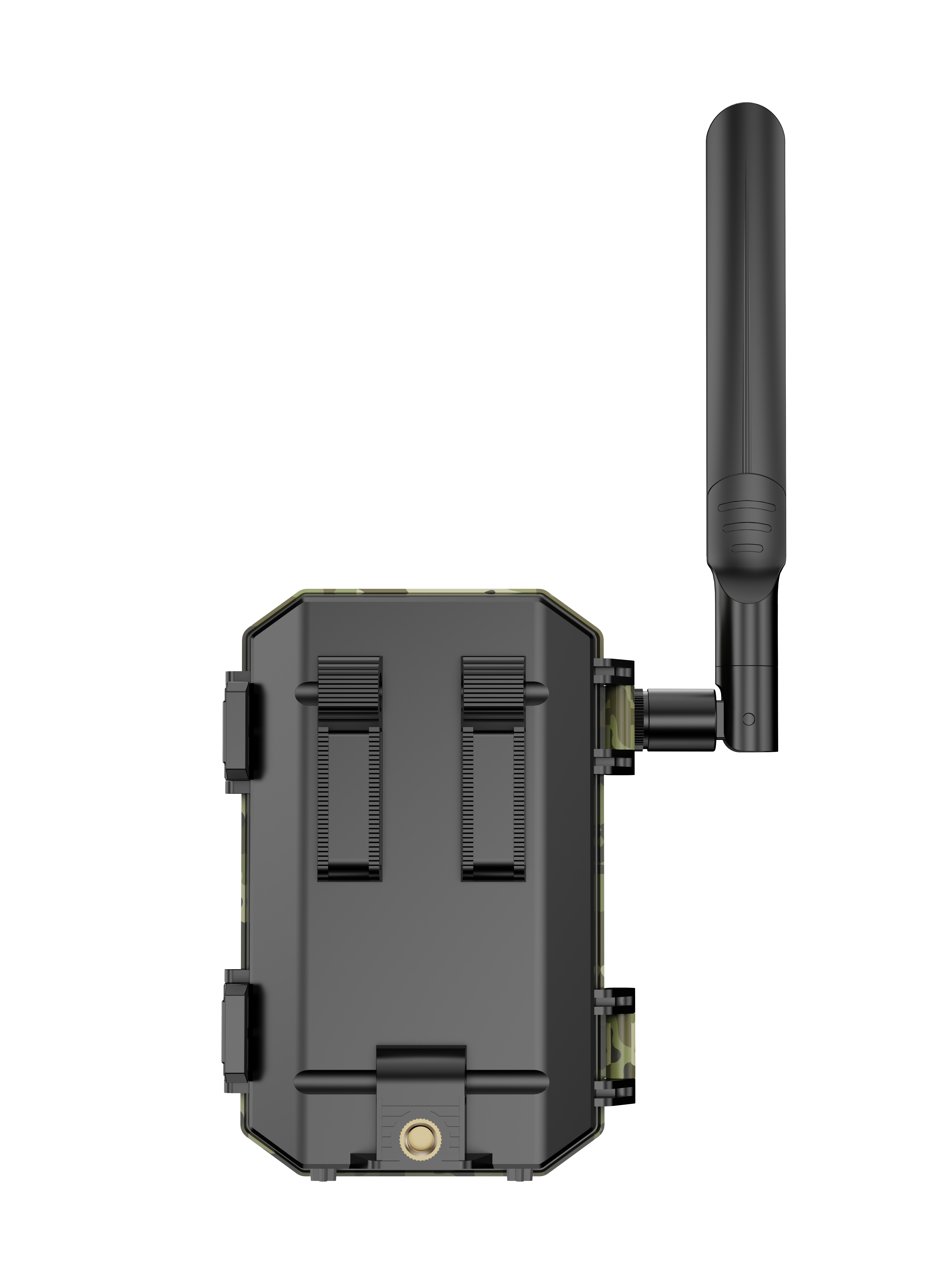 Black Orazum Trail Camera with antenna on a white background