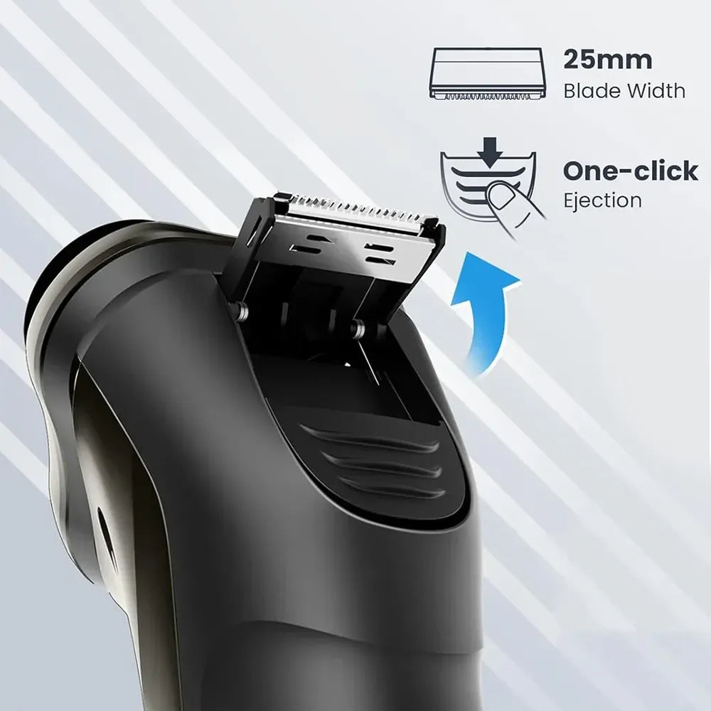 Oreliom ProCut Electric Shaver with blade removal feature on a light gray background
