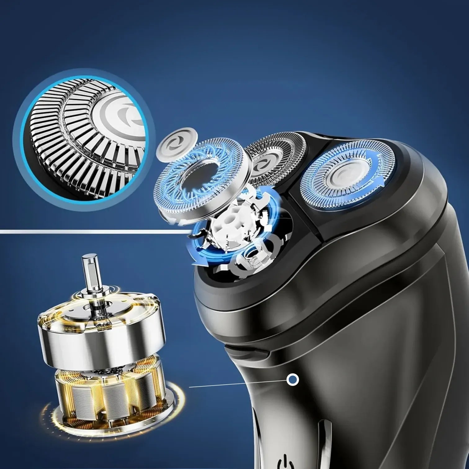Oreliom ProCut Electric Shaver with close-up details on a blue background