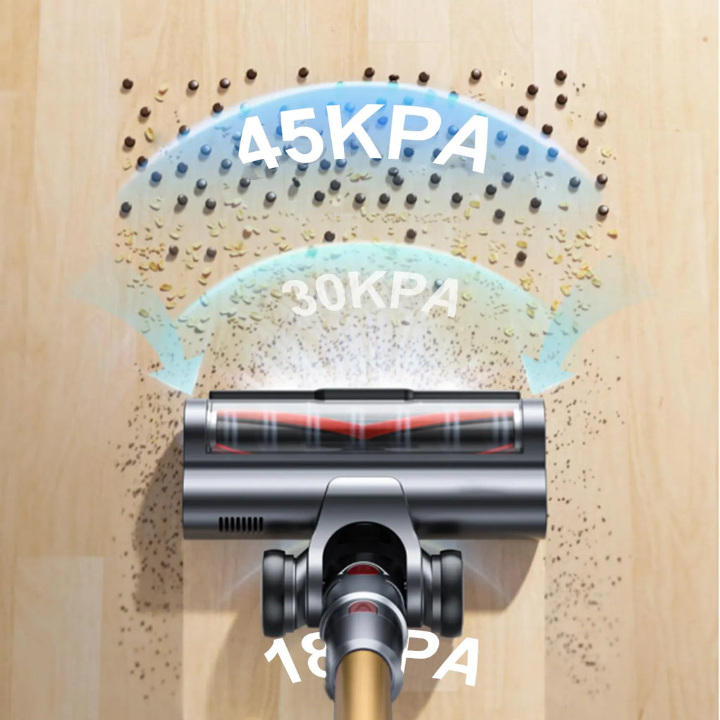 Oreliom Vacuum Cleaner P20 head with pressure indicators on a wooden floor