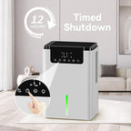 Orivana Dehumidifier D2 with timed shutdown feature in a living room setting