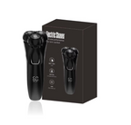 Black Orivana Electric Shaver shown next to its black retail box on a clean white background. The box features white text and product feature icons.