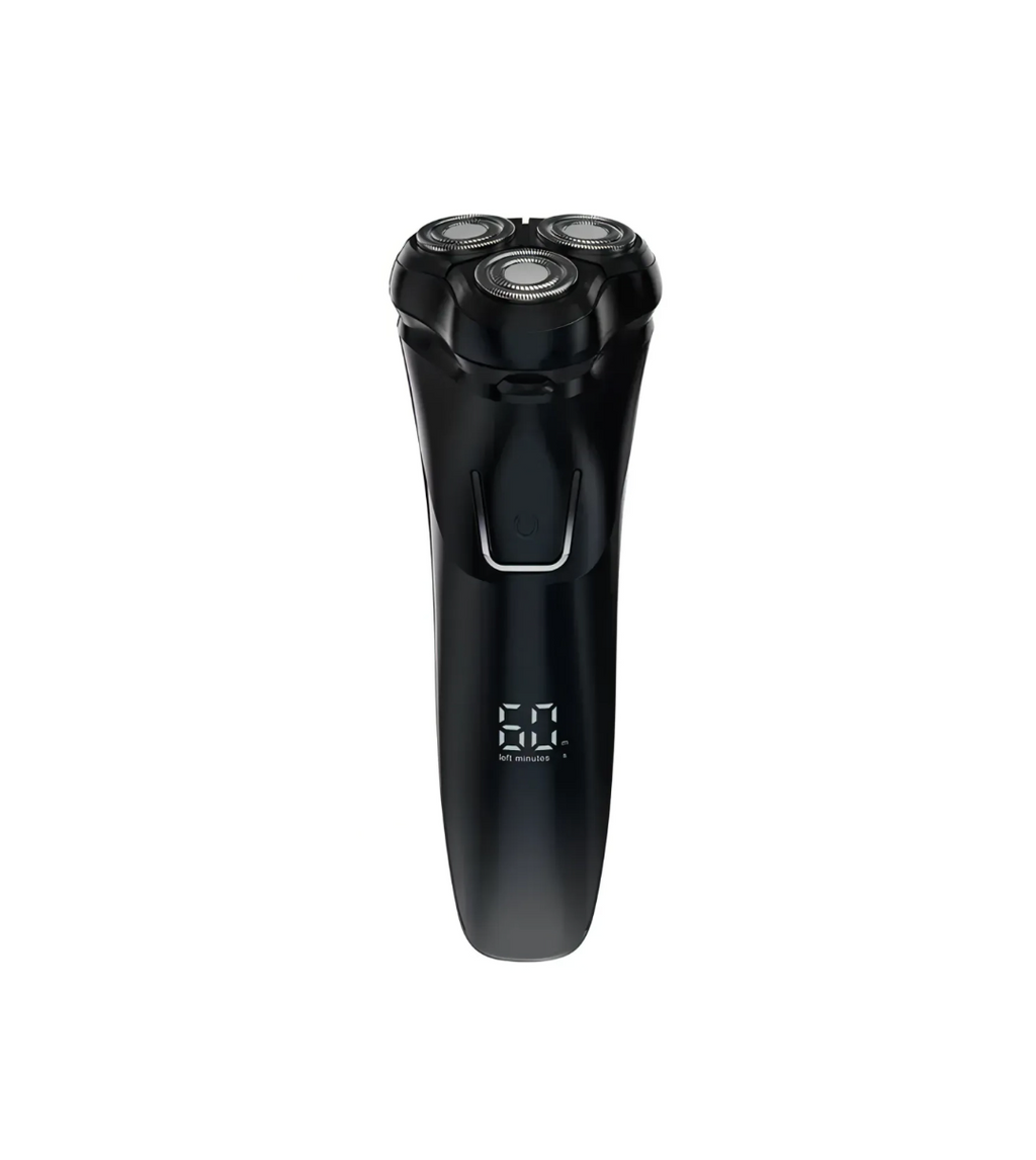 A black Oryzom ProCut with three rotary shaving blades and a small digital display showing '6.0', photographed against a solid white background.