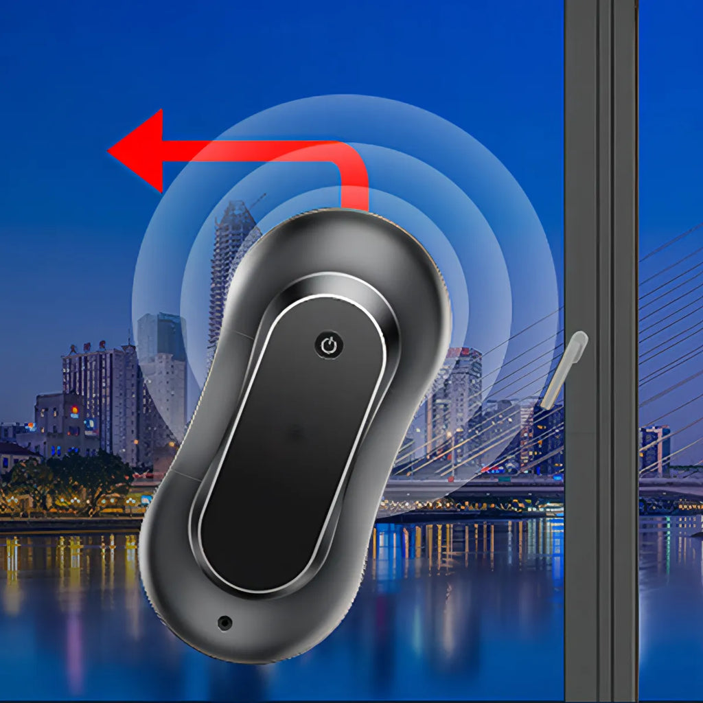 Smart lock on a door with a cityscape in the background