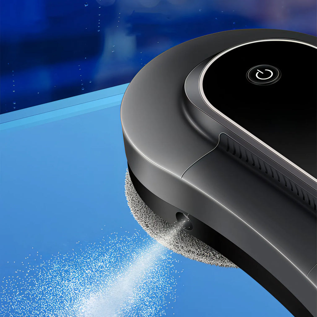 PULIXX Window Cleaning Robot cleaning a blue surface with water droplets.