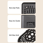 Illustration of car air filter components with labels on a beige background