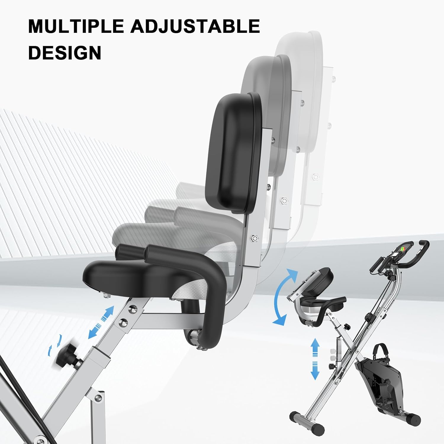 Adjustable gym bench with multiple positions shown on a white background