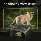 Plianx N4 Night Vision Goggles with 4K Ultra HD view screen displaying a lion cub in a natural setting.