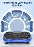 Plianx Vibration Plate with features highlighted on a blue background