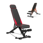 Black and red Plianx Weight Bench on a white background