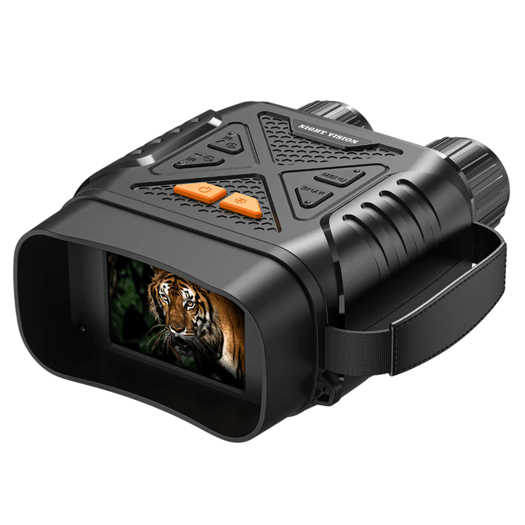 Black PossNiox Night Vision Binocular displaying a tiger on a screen with 'Night Vision' label.