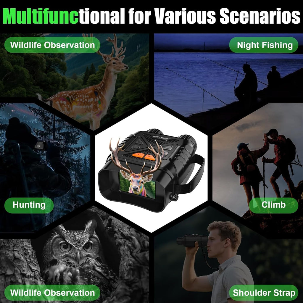 Multifunctional PossNiox Night Vision Binocular for wildlife observation, night fishing, hunting, climbing, and shoulder strap.