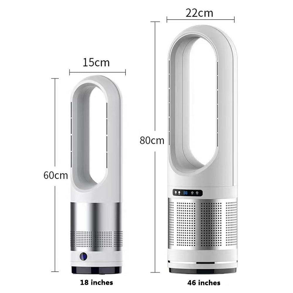 Measurement chart of a Purethcare 3 in 1 air purifier with dimensions labeled.