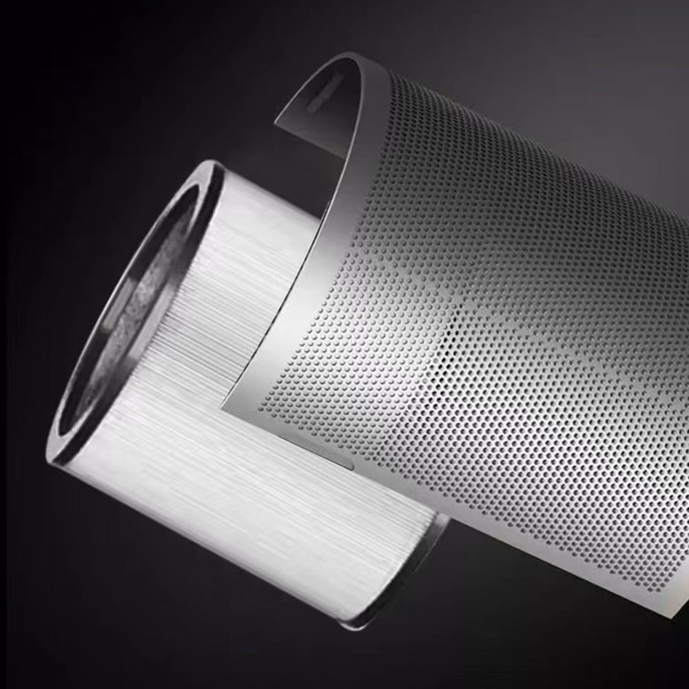 Metallic Purethcare 3 in 1 air purifier with perforated design on a dark background