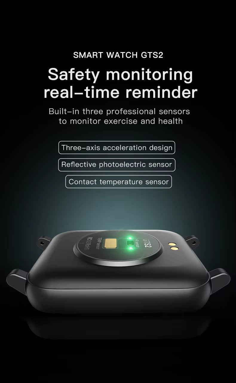 Qnixwatch Smartwatch safety monitoring features on a dark background
