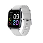 Qnixwatch Smartwatch with a white band on a white background