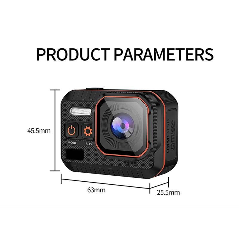 ReefiSnap Action Camera with dimensions labeled on a white background
