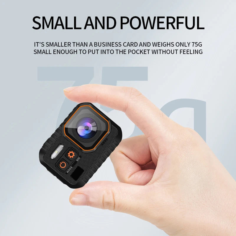 Small ReefiSnap Action Camera held in a hand with promotional text on a light gray background