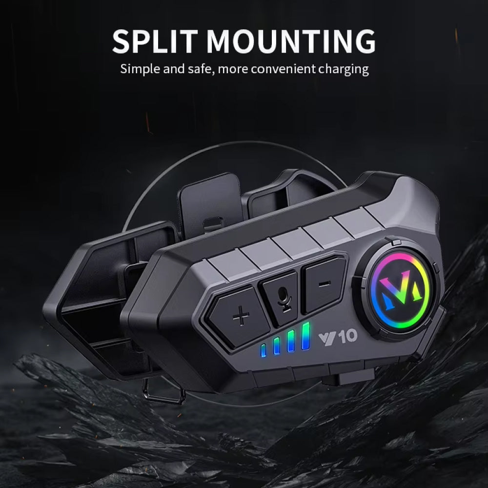RiderZest Motorcycle Headset with split mounting feature on a dark background