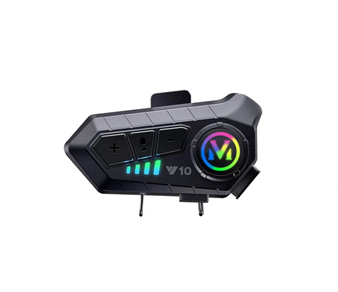 RiderZest Motorcycle Headset with colorful display on a white background