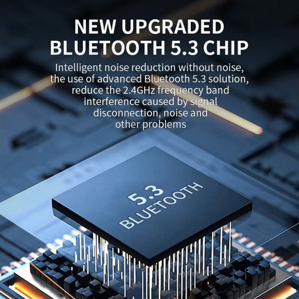 Bluetooth 5.3 chip on a circuit board with text about noise reduction and interference reduction.