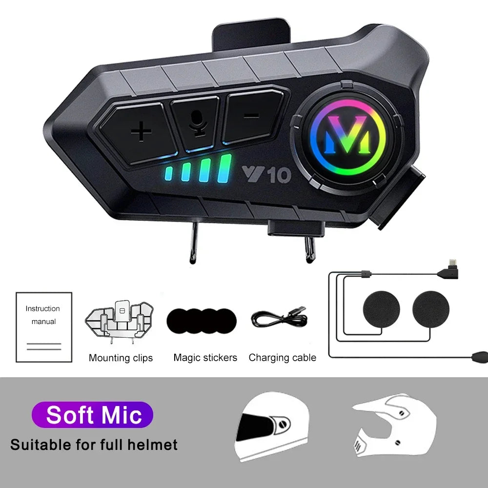 RiderZest Motorcycle Headset with features listed on a white background