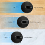 Robotus Robot Vacuum on different floor types with labeled mopping intensity.