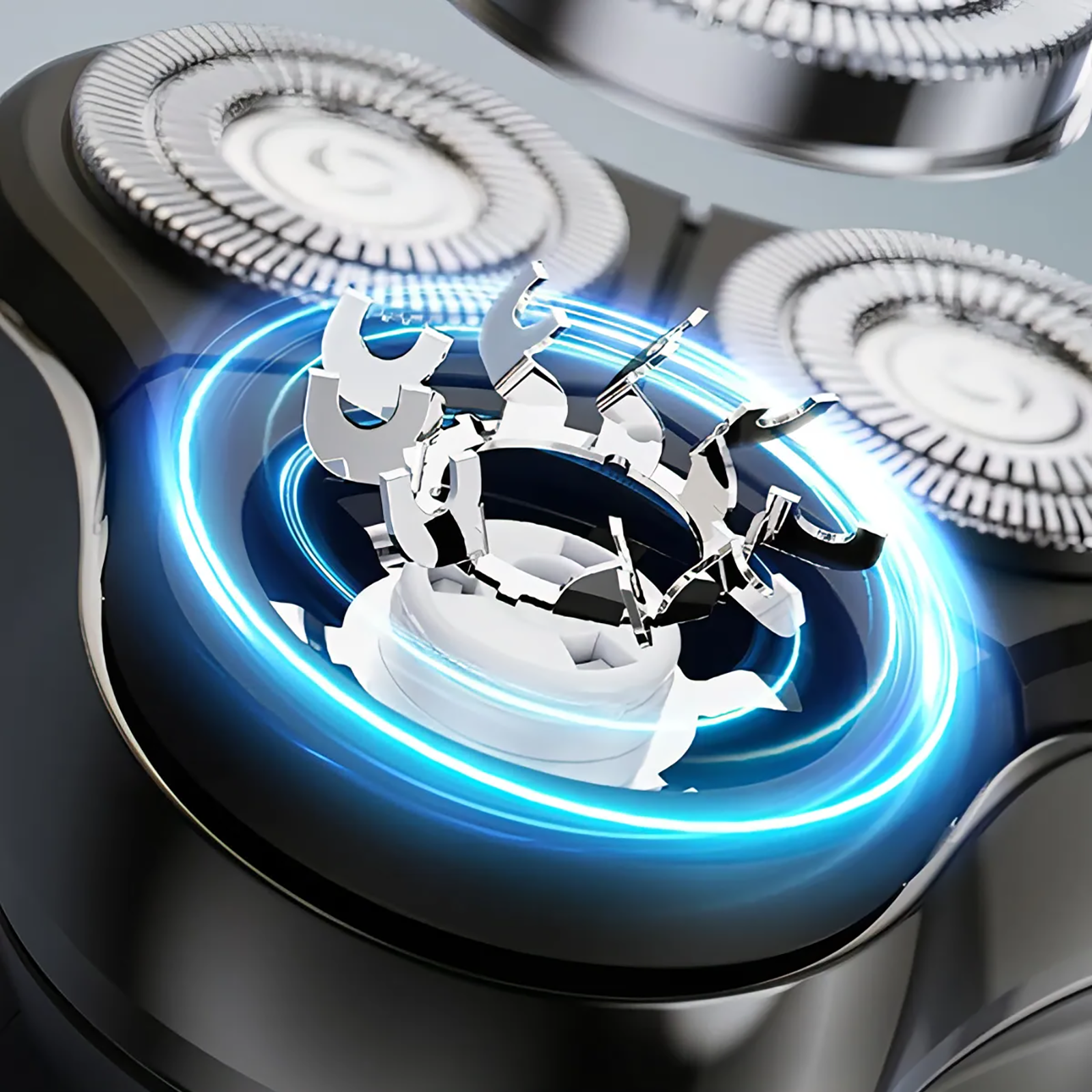 Close-up of a gas stove burner with blue light effect