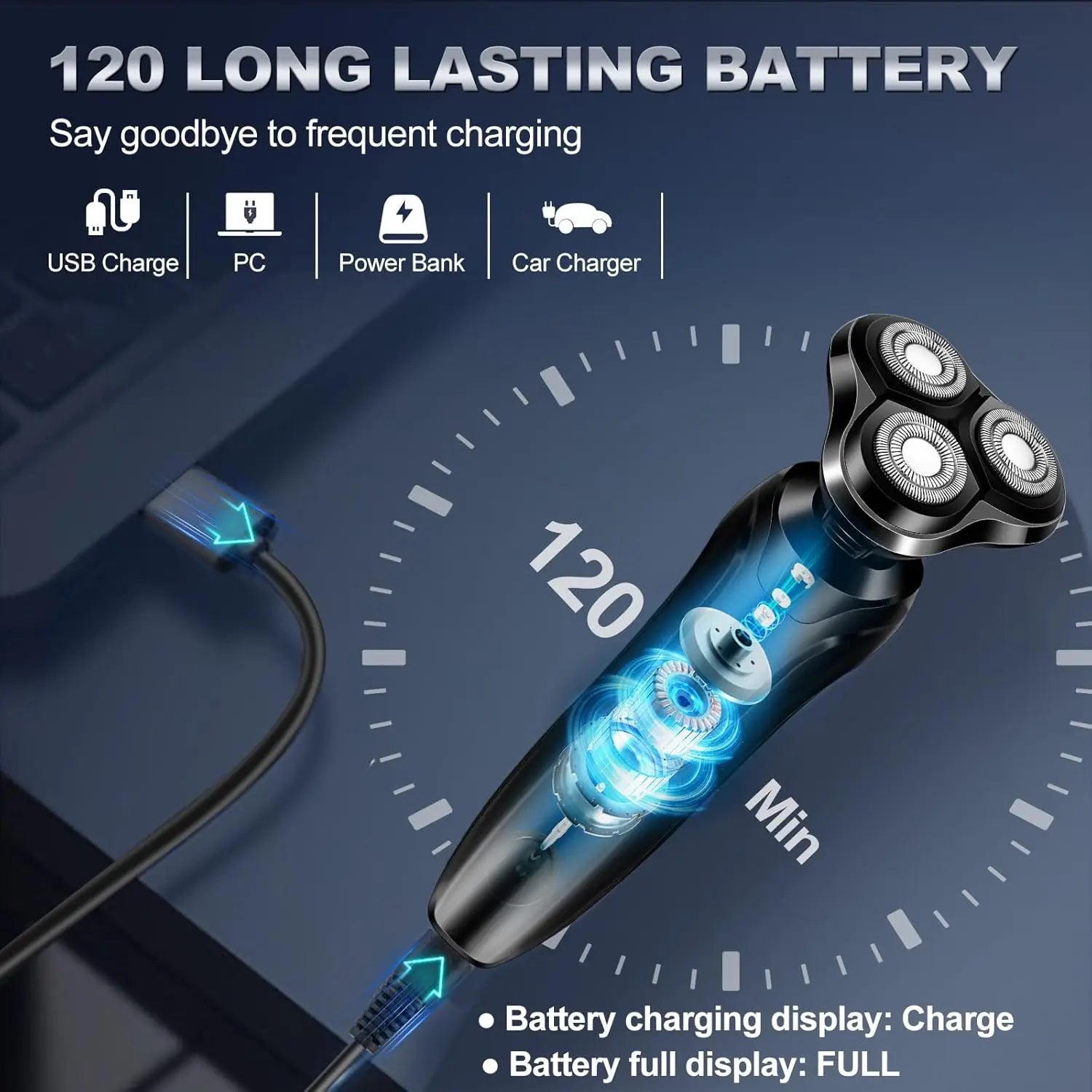 Sekoda Shaver with charging display on a dark background