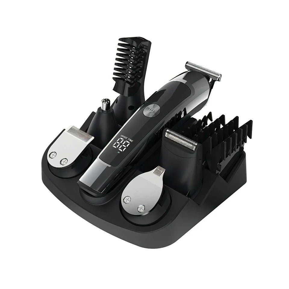 Set of grooming tools including a Sekoda Hair Clipper, trimmer, and comb on a white background