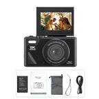 ShotRiso Digital Camera with screen, battery, case, and cable on a white background